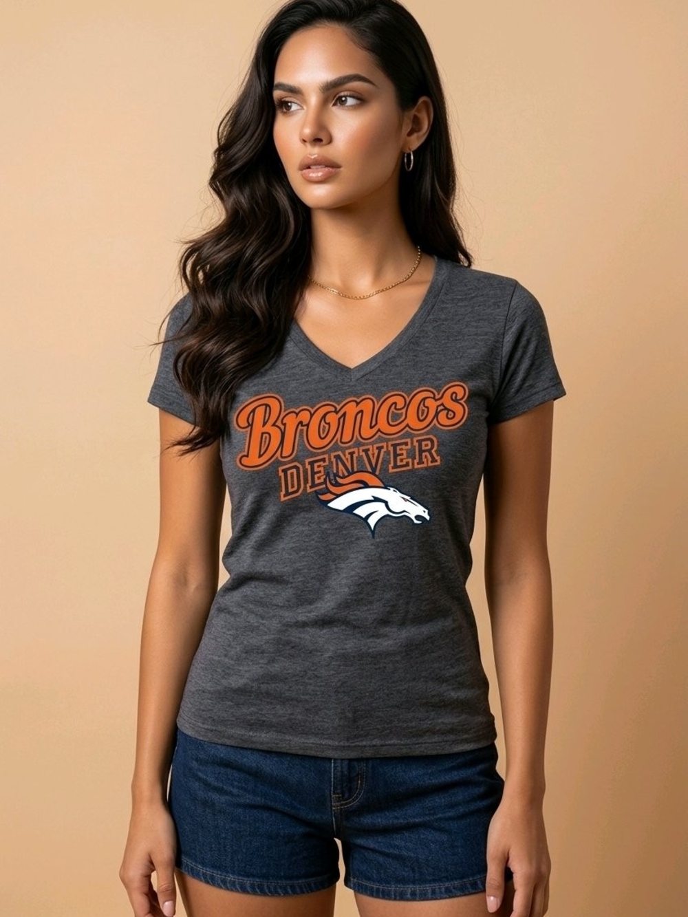 Touch by Alyssa Milano Gray Denver Broncos V-Neck Tee with Orange Logo